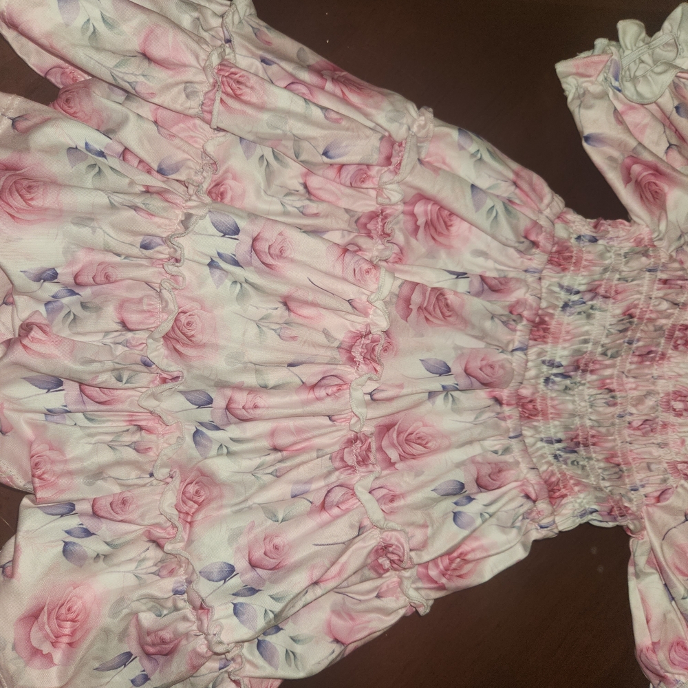 Girls' Pink Floral Casual Dress - Smocked Bodice
